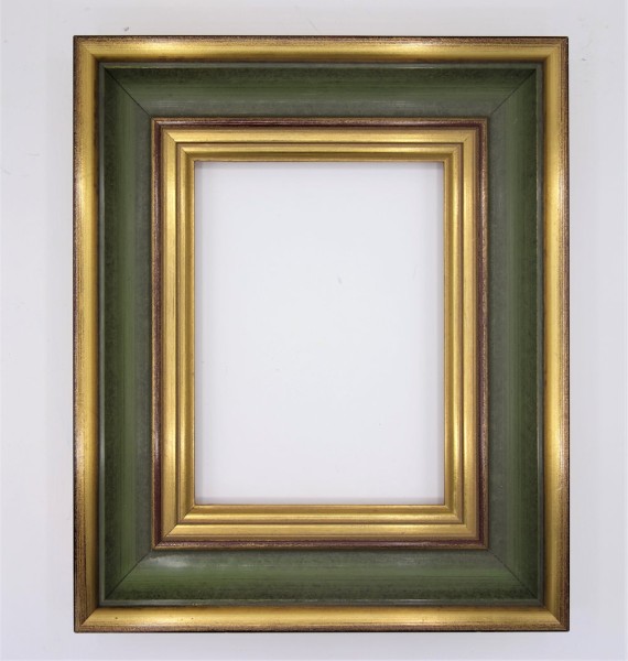 Leerrahmen Hohlkehle dunkelgrün, beidseitig Gold 18,5 x 24,5 cm Falzmaß